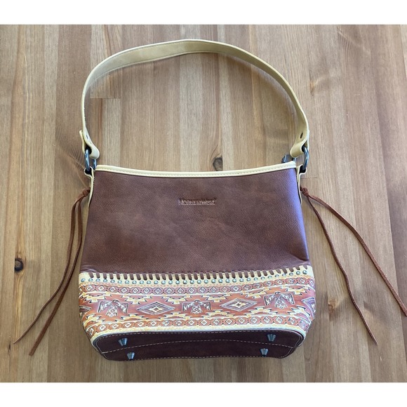Montana West Handbags - Montana West Purse Bag Brown Aztec Southwest Embossed Rivets Great Condition